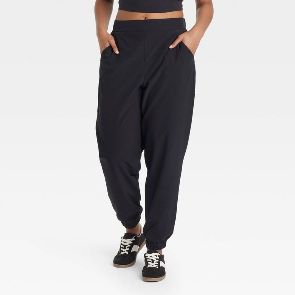 All In Motion - Women's High-Rise Winter Woven Lined Joggers - All Black - Picture 3 of 4